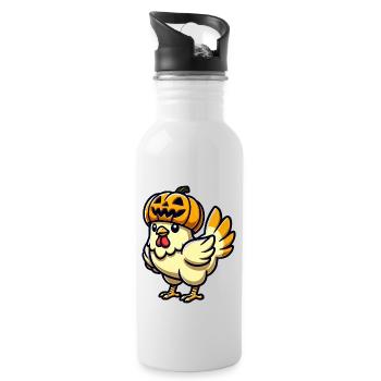 Halloween Poulet Citrouille Dessin animé Octobre - Gourde avec paille intégrée - blanc - Droite