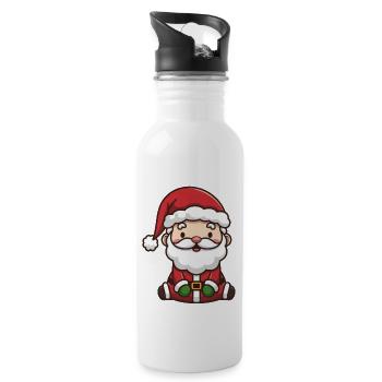 Cute chibi Santa Claus cartoon Christmas - Water bottle with straw - white - Right
