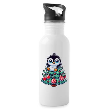 Lustiger Pinguin Tannenbaum Weihnachtsfest - Trinkflasche mit integriertem Trinkhalm - Weiß - Rechts