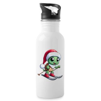 Christmas Turtle Santa Skier Winterspor - Water bottle with straw - white - Right