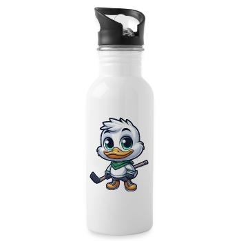 Duck Hockey Player Cartoon Funny Animal - Water bottle with straw - white - Right