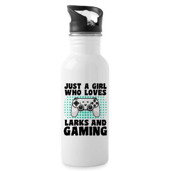 Gamer und Alouettes: Videospiele und Abenteuer in der Luft - Trinkflasche mit integriertem Trinkhalm - Weiß - Rechts