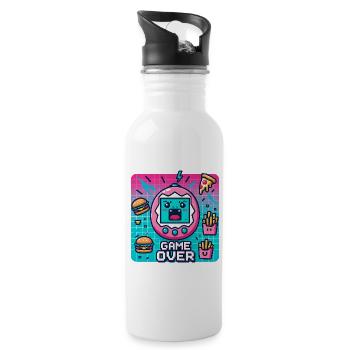 Pixel-Konsole, Retro und Snacks - Trinkflasche mit integriertem Trinkhalm - Weiß - Rechts
