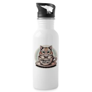Pawsitive Vibes Only – Cat in a Cup - Trinkflasche mit integriertem Trinkhalm - Weiß - Rechts