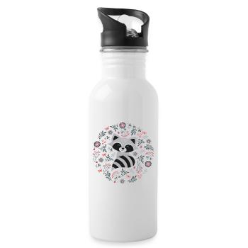 Waschbär mit Blumen - Trinkflasche mit integriertem Trinkhalm - Weiß - Rechts