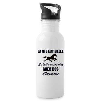 La vie est belle t-shirt cadeau citation équestre - Gourde avec paille intégrée - blanc - Droite