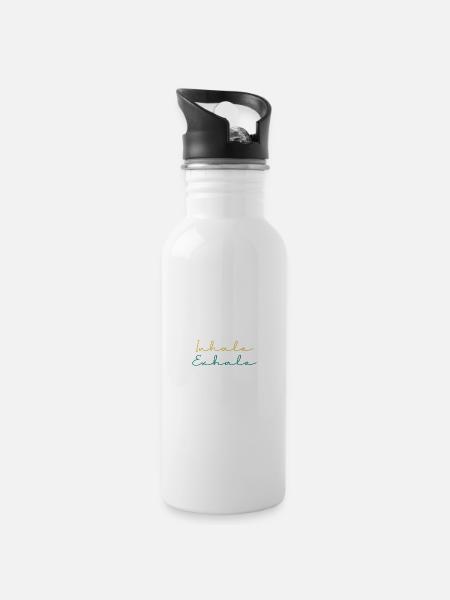 Inhale Exhale Yoga - Trinkflasche mit integriertem Trinkhalm - Weiß