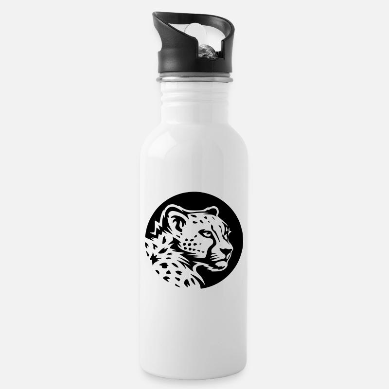 Gepard-Profil - Trinkflasche mit integriertem Trinkhalm - Weiß