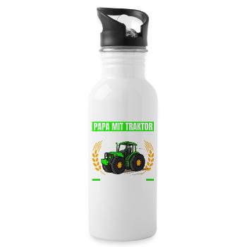 Landwirtschaft Papa Mit Traktor Trecker - Trinkflasche mit integriertem Trinkhalm - Weiß - Rechts