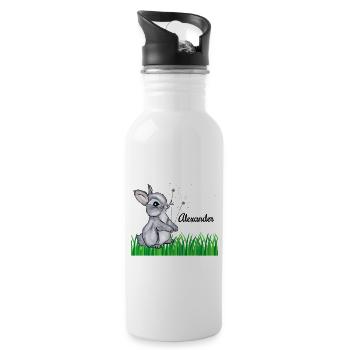 Hase Name Geschenk Alexander - Trinkflasche mit integriertem Trinkhalm - Weiß - Rechts
