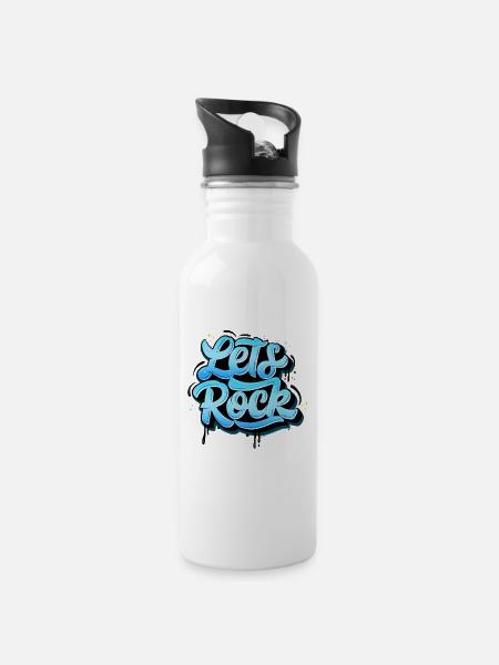 Let's Rock - Trinkflasche mit integriertem Trinkhalm - Weiß