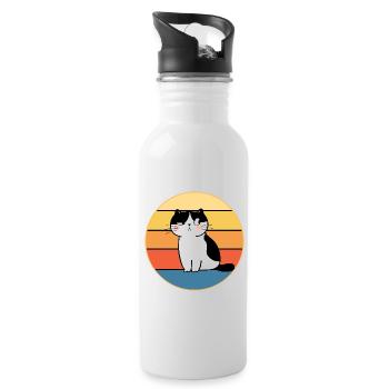 Funny Cute Kawaii Cat Face Retro Sunset - Water bottle with straw - white - Right