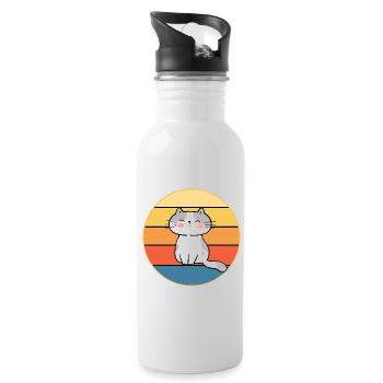 Funny Cute Kawaii Cat Face Retro Sunset - Water bottle with straw - white - Right
