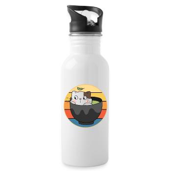 Funny Cute Kawaii Cat Face Retro Sunset - Water bottle with straw - white - Right