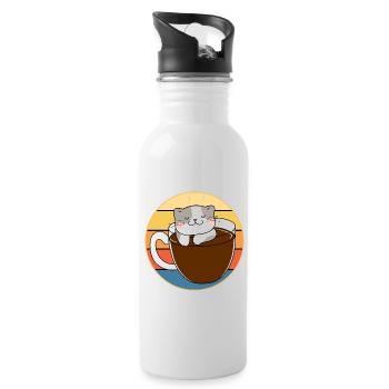 Funny Cute Kawaii Cat Face Retro Sunset - Water bottle with straw - white - Right