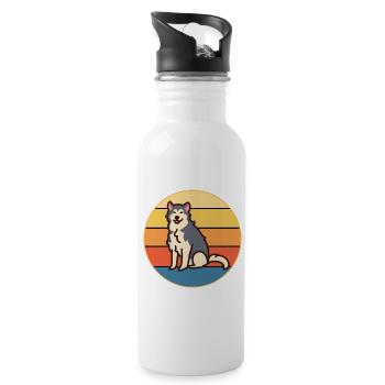 Funny Kawaii Cute Husky Dog Vintage Retro Sunset - Water bottle with straw - white - Right