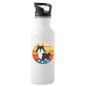 Drôle Kawaii Mignon Husky Dog Vintage Retro Sunset - Gourde avec paille intégrée - blanc - Droite