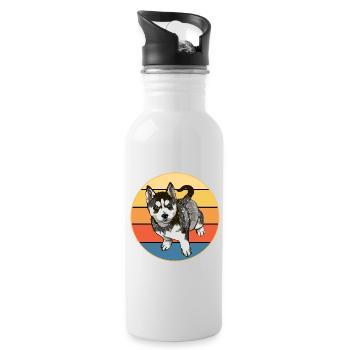 Drôle Kawaii Mignon Husky Dog Vintage Retro Sunset - Gourde avec paille intégrée - blanc - Droite
