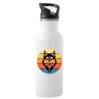 Lustige Kawaii Niedliche Husky Hund Vintage Retro Sonnenuntergang - Trinkflasche mit integriertem Trinkhalm - Weiß - Rechts