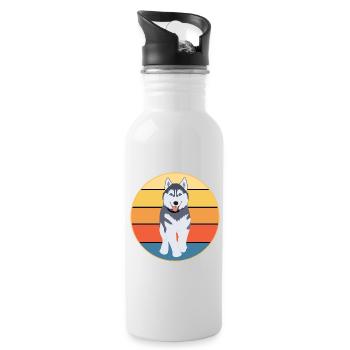 Drôle Kawaii Mignon Husky Dog Vintage Retro Sunset - Gourde avec paille intégrée - blanc - Droite