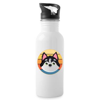 Lustige Kawaii Niedliche Husky Hund Vintage Retro Sonnenuntergang - Trinkflasche mit integriertem Trinkhalm - Weiß - Rechts