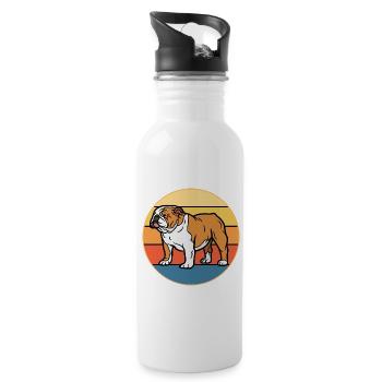 Bulldog Dog Breed Vintage Retro Sunset - Water bottle with straw - white - Right