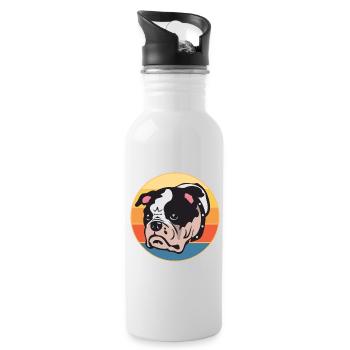 Bulldogge Hunderasse Vintage Retro Sonnenuntergang - Trinkflasche mit integriertem Trinkhalm - Weiß - Rechts
