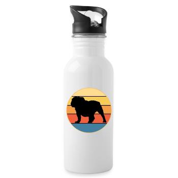 Bulldogge Hunderasse Vintage Retro Sonnenuntergang - Trinkflasche mit integriertem Trinkhalm - Weiß - Rechts