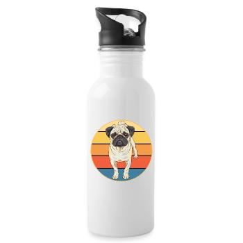 French Bulldog Dog Breed Vintage Retro Sunset - Water bottle with straw - white - Right