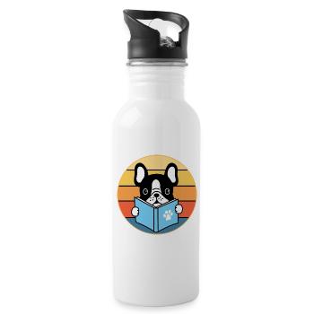 French Bulldog Dog Breed Vintage Retro Sunset - Water bottle with straw - white - Right