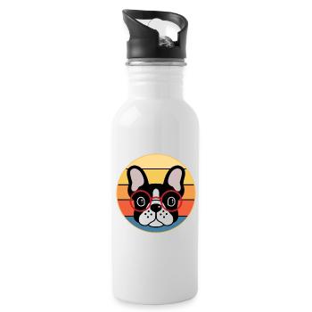 French Bulldog Dog Breed Vintage Retro Sunset - Water bottle with straw - white - Right