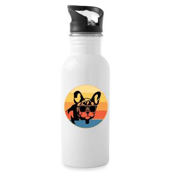 French Bulldog Dog Breed Vintage Retro Sunset - Water bottle with straw - white - Right