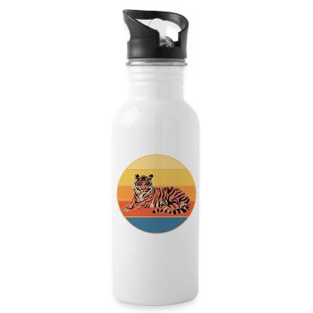 Tiger Big Cat Vintage Retro Sunset - Water bottle with straw - white - Right