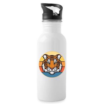 Tiger Big Cat Vintage Retro Sonnenuntergang - Trinkflasche mit integriertem Trinkhalm - Weiß - Rechts