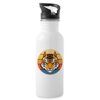 Tiger Big Cat Vintage Retro Sonnenuntergang - Trinkflasche mit integriertem Trinkhalm - Weiß - Rechts