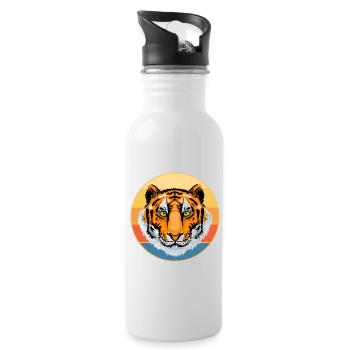 Tiger Big Cat Vintage Retro Sonnenuntergang - Trinkflasche mit integriertem Trinkhalm - Weiß - Rechts