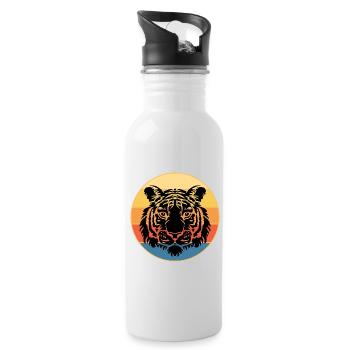 Tiger Big Cat Vintage Retro Sonnenuntergang - Trinkflasche mit integriertem Trinkhalm - Weiß - Rechts