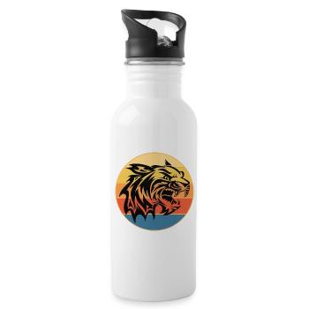 Tiger Big Cat Vintage Retro Sonnenuntergang - Trinkflasche mit integriertem Trinkhalm - Weiß - Rechts