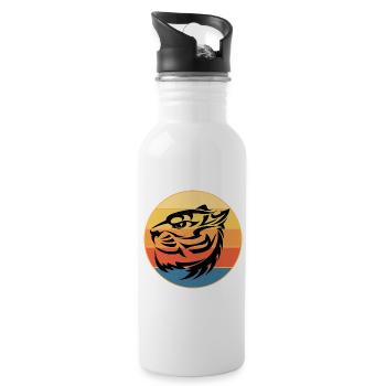 Tiger Big Cat Vintage Retro Sonnenuntergang - Trinkflasche mit integriertem Trinkhalm - Weiß - Rechts