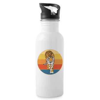 Tiger Big Cat Vintage Retro Sonnenuntergang - Trinkflasche mit integriertem Trinkhalm - Weiß - Rechts