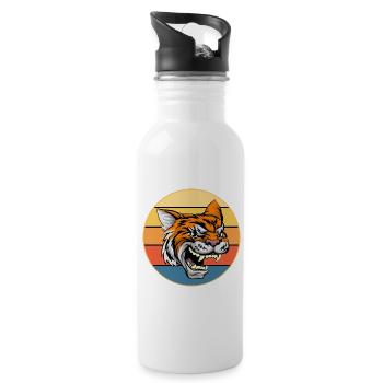 Tiger Big Cat Vintage Retro Sonnenuntergang - Trinkflasche mit integriertem Trinkhalm - Weiß - Rechts