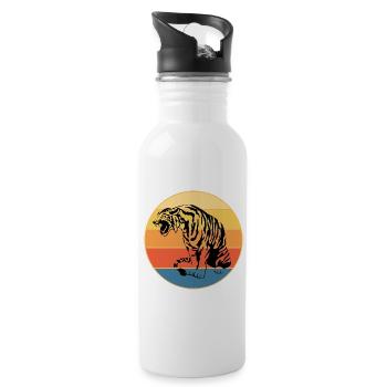 Tiger Big Cat Vintage Retro Sonnenuntergang - Trinkflasche mit integriertem Trinkhalm - Weiß - Rechts