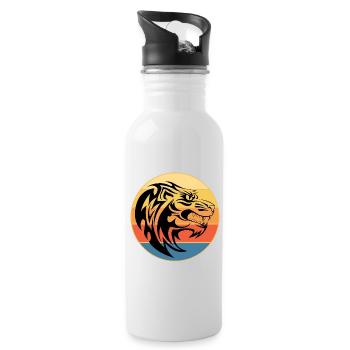 Tiger Big Cat Vintage Retro Sonnenuntergang - Trinkflasche mit integriertem Trinkhalm - Weiß - Rechts