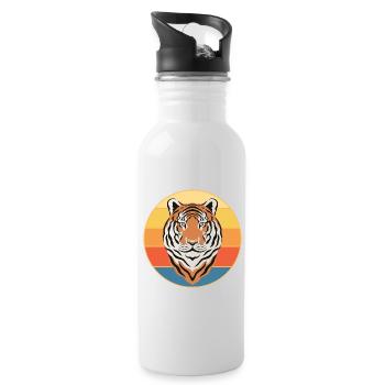 Tiger Big Cat Vintage Retro Sonnenuntergang - Trinkflasche mit integriertem Trinkhalm - Weiß - Rechts