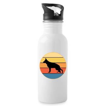 German Shepherd Dog Breed Vintage Retro Sunset - Water bottle with straw - white - Right