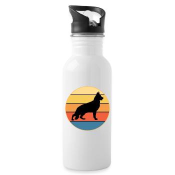 German Shepherd Dog Breed Vintage Retro Sunset - Water bottle with straw - white - Right