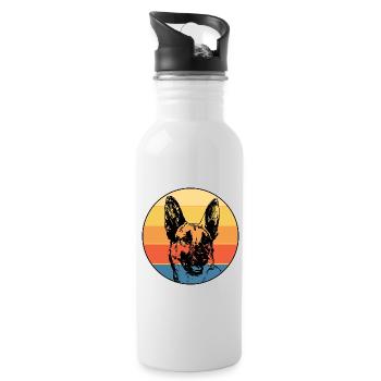 German Shepherd Dog Breed Vintage Retro Sunset - Water bottle with straw - white - Right