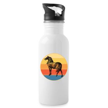 Tier Pferd Vintage Retro Sonnenuntergang - Trinkflasche mit integriertem Trinkhalm - Weiß - Rechts