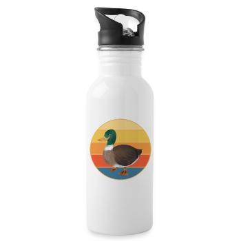 Niedliche Ente Vintage Retro Sonnenuntergang Tierliebhaber Design - Trinkflasche mit integriertem Trinkhalm - Weiß - Rechts