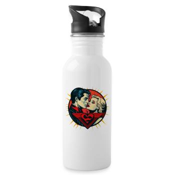 Valentine's Day | Valentine's Day | Retro | Super Love - Water bottle with straw - white - Right